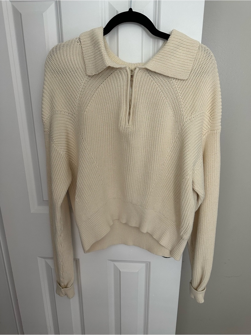 Cleo Harper Cream Half-Zip Collared Knit Sweater